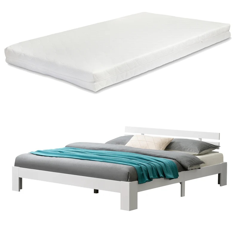 Cama de madera Nivala con colchón de espuma fría, varios colores y tamaños en.casa