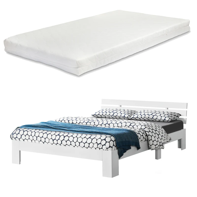 Cama de madera Nivala con colchón de espuma fría, varios colores y tamaños en.casa