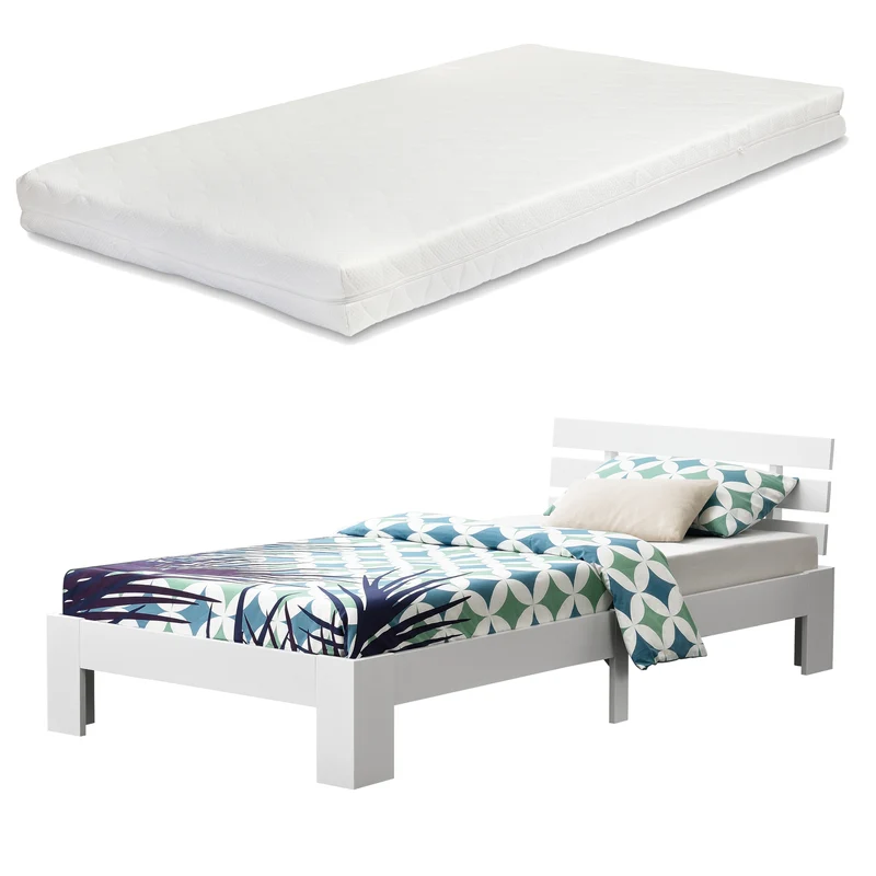 Cama de madera Nivala con colchón de espuma fría, varios colores y tamaños en.casa