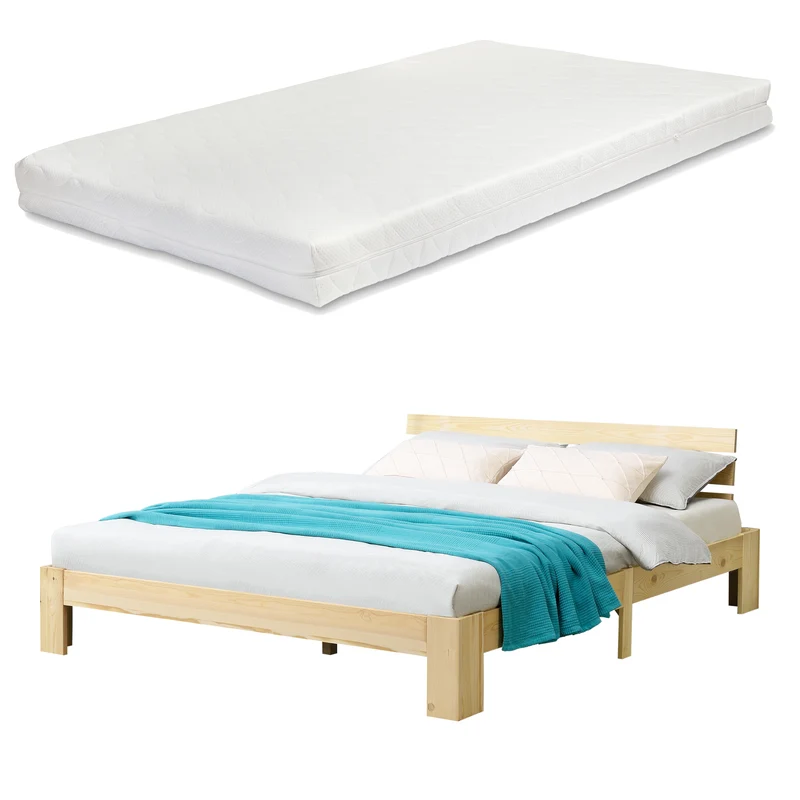 Cama de madera Nivala con colchón de espuma fría, varios colores y tamaños en.casa