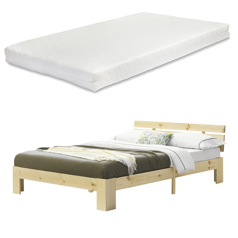 Cama de madera Nivala con colchón de espuma fría, varios colores y tamaños en.casa