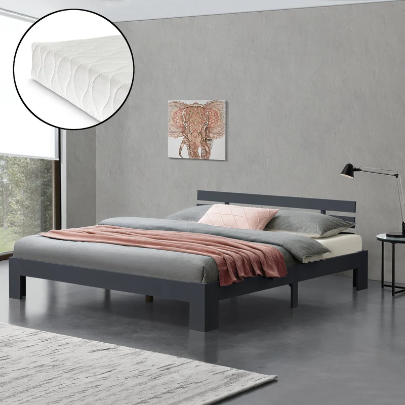 Cama de madera Nivala con colchón de espuma fría, varios colores y tamaños en.casa