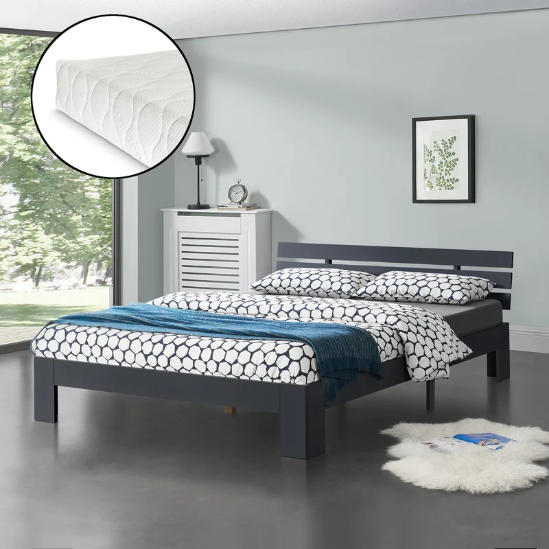 Cama de madera Nivala con colchón de espuma fría, varios colores y tamaños en.casa