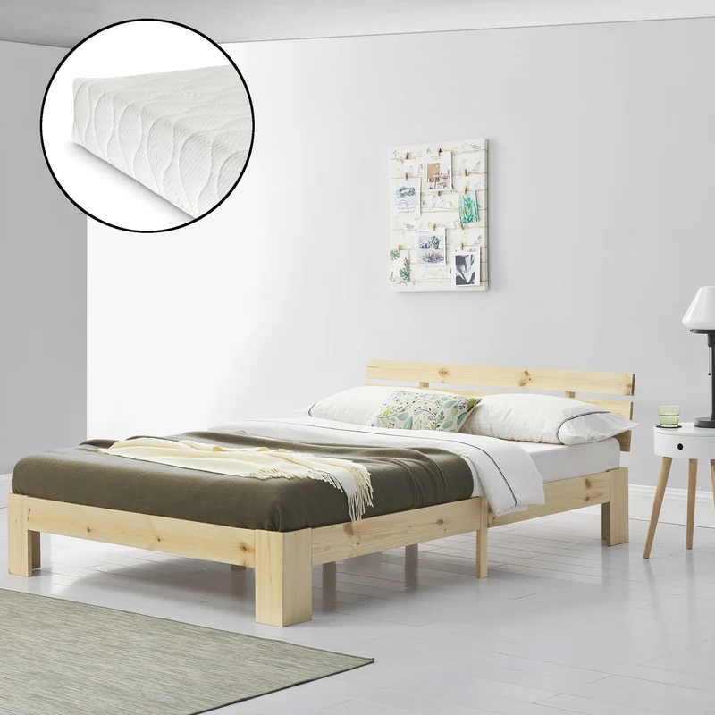 Cama de madera Nivala con colchón de espuma fría, varios colores y tamaños en.casa