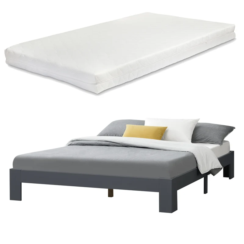 Cama de madera Raisio con colchón de espuma fría varios colores y tamaños en.casa