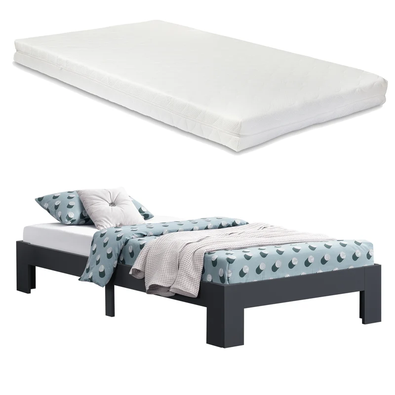 Cama de madera Raisio con colchón de espuma fría varios colores y tamaños en.casa
