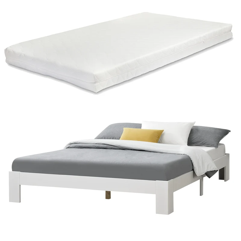 Cama de madera Raisio con colchón de espuma fría varios colores y tamaños en.casa