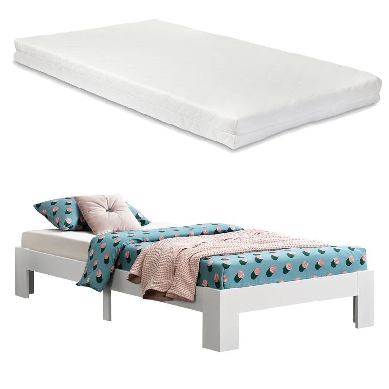 Cama de madera Raisio con colchón de espuma fría varios colores y tamaños en.casa