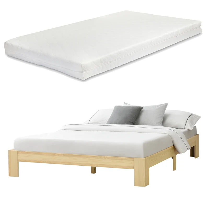Cama de madera Raisio con colchón de espuma fría varios colores y tamaños en.casa