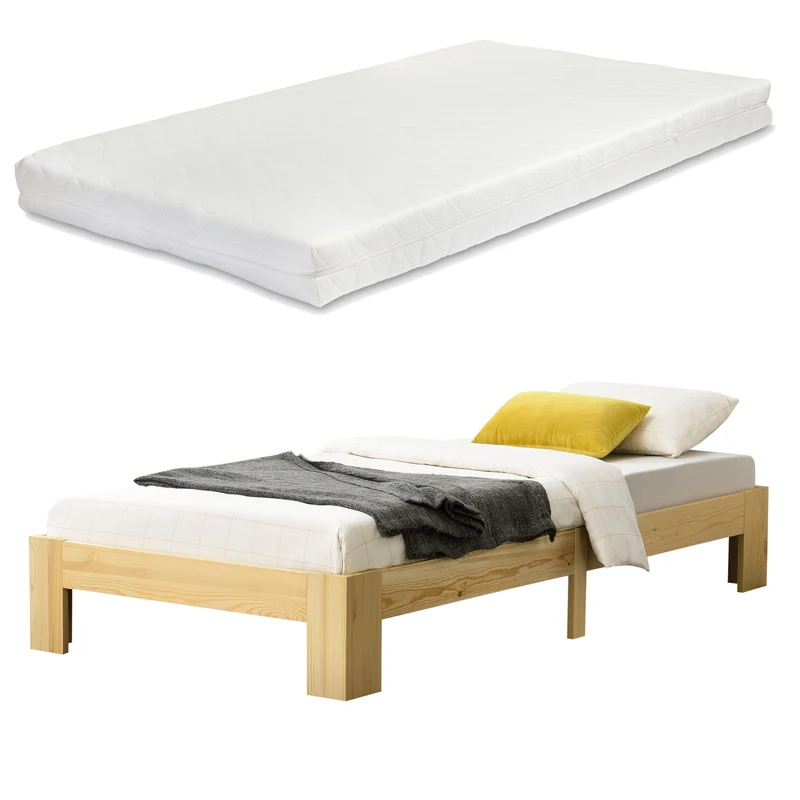 Cama de madera Raisio con colchón de espuma fría varios colores y tamaños en.casa