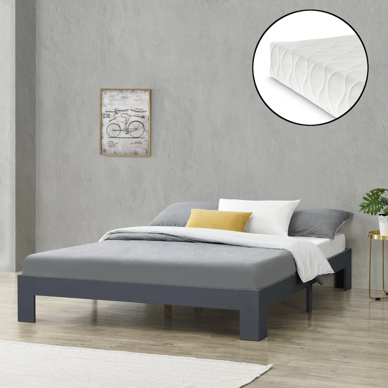Cama de madera Raisio con colchón de espuma fría varios colores y tamaños en.casa