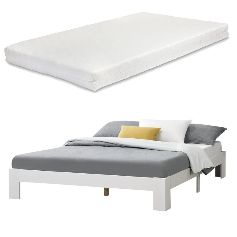 Cama de madera Raisio con colchón de espuma fría varios colores y tamaños en.casa
