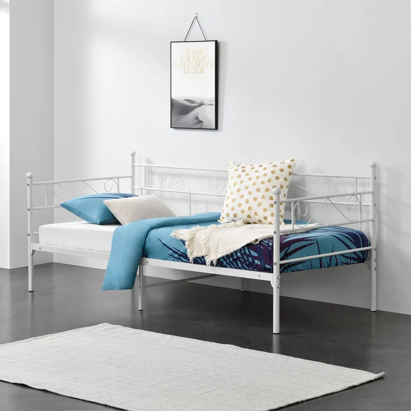 Cama Simple Kreava Reposacabezas y Reposapiés Metal 90x200cm [en.casa]
