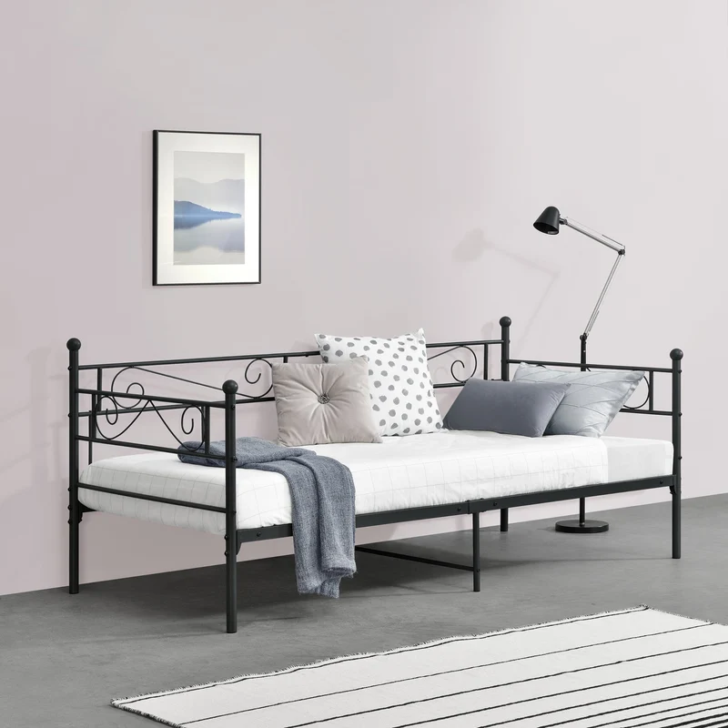Cama Simple Kreava Reposacabezas y Reposapiés Metal 90x200cm [en.casa]