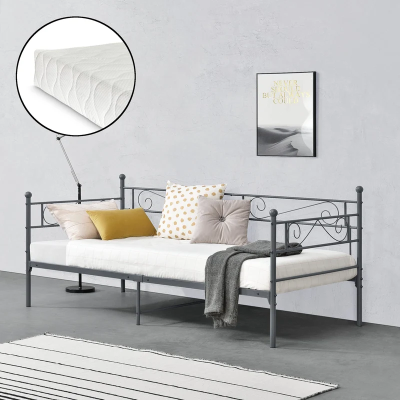 Cama de metal Kerava 90x200 cm con colchón de espuma fría varios colores en.casa