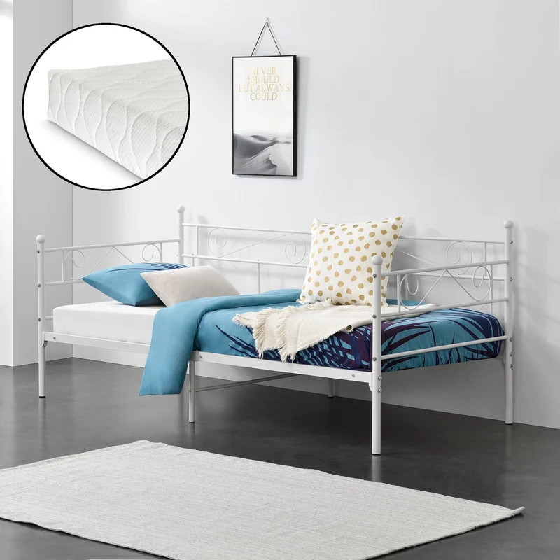 Cama de metal Kerava 90x200 cm con colchón de espuma fría varios colores en.casa
