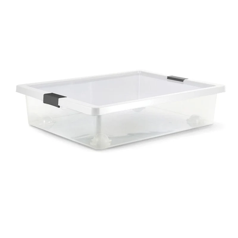 Caja Organizadora con Broches y Ruedas bajo Cama 28L transparente-Gris