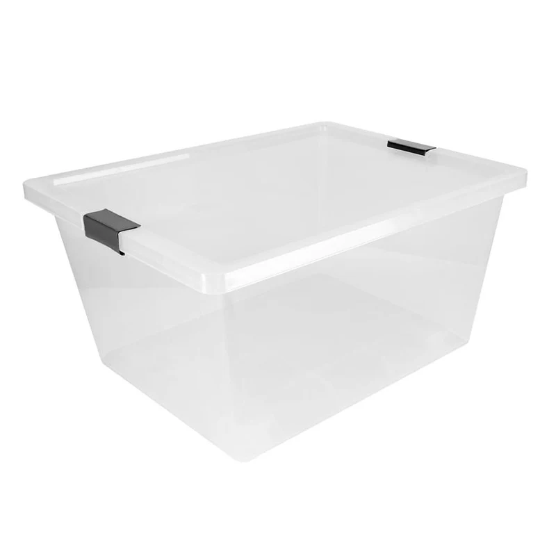 Caja Organizadora con Broches y Ruedas 55L Transparente - Gris