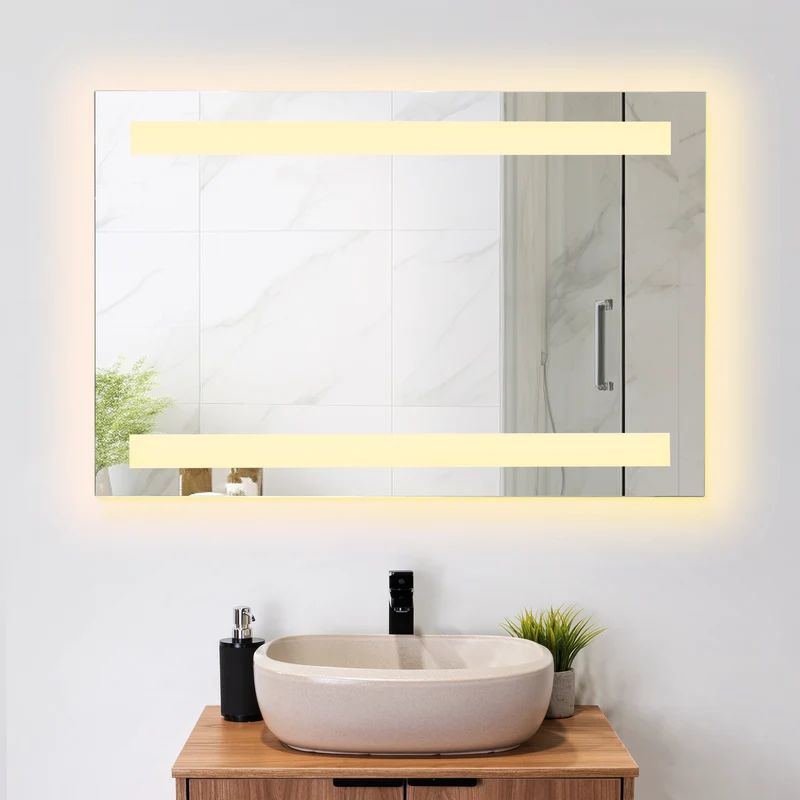 Espejo Rectangular Udine, Gris, con Luz LED