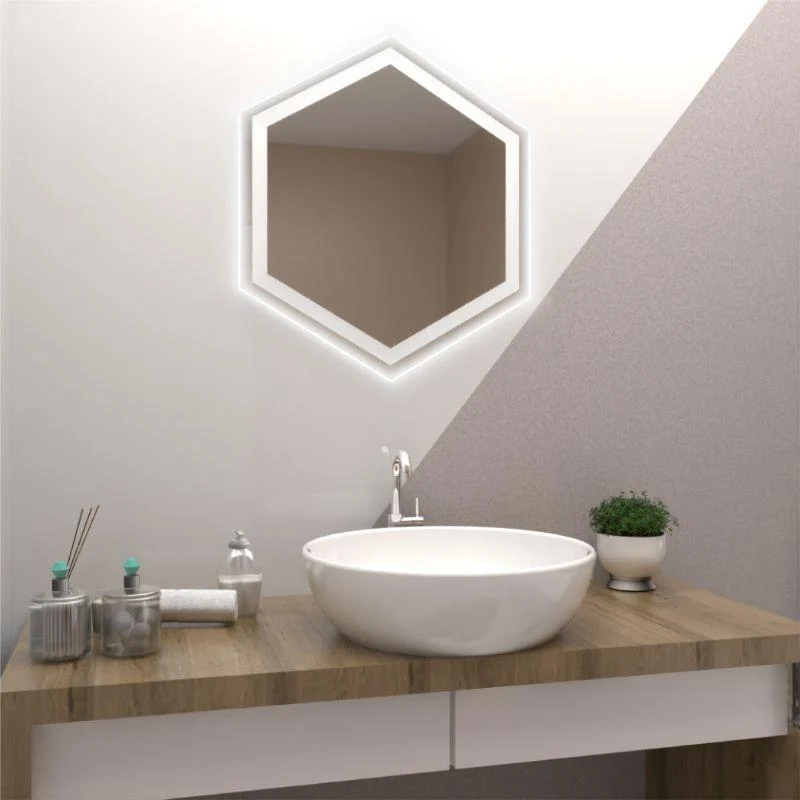 Espejo Hexagonal Wolf, Gris, con Luz LED