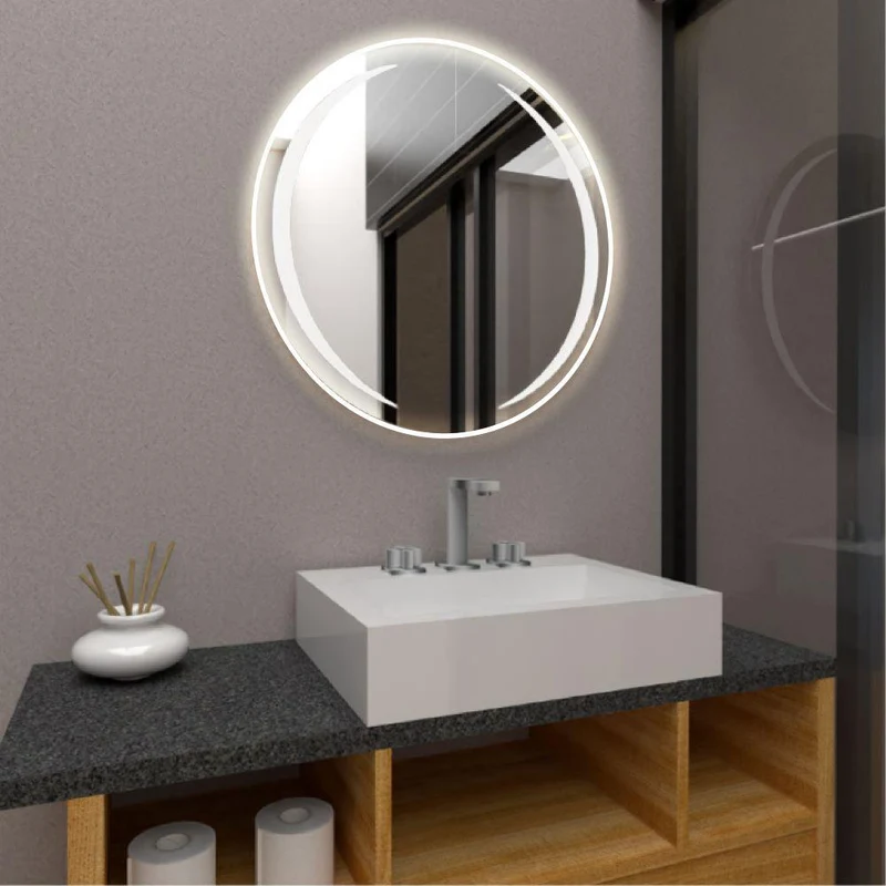 Espejo Circular Oliver, Gris, con Luz LED