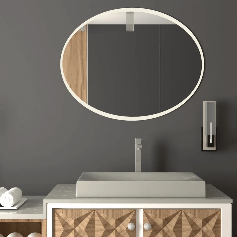 Espejo Ovalado Horus, Gris, con Bordes en Sandblasting