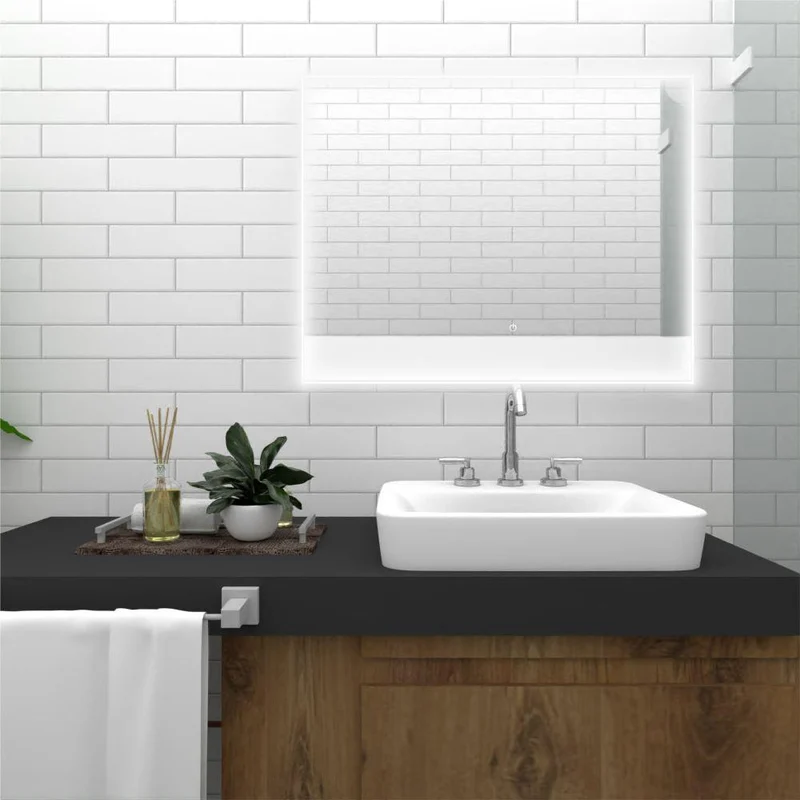 Espejo Rectangular Palermo, Gris, con Luz LED y Botón Touch