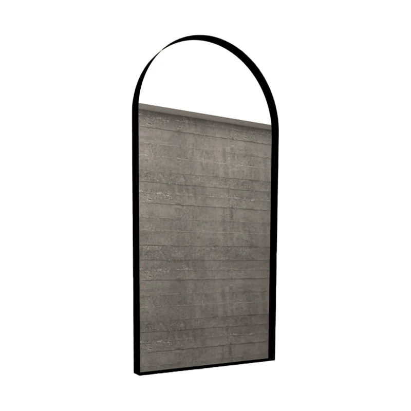 Espejo Rectangular Marsella, Negro, con Extremo Superior Curvo y en Estructura Metálica