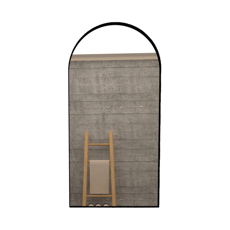 Espejo Rectangular Marsella, Negro, con Extremo Superior Curvo y en Estructura Metálica