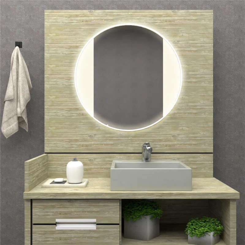 Espejo Circular Lucca, Gris, con Luz LED