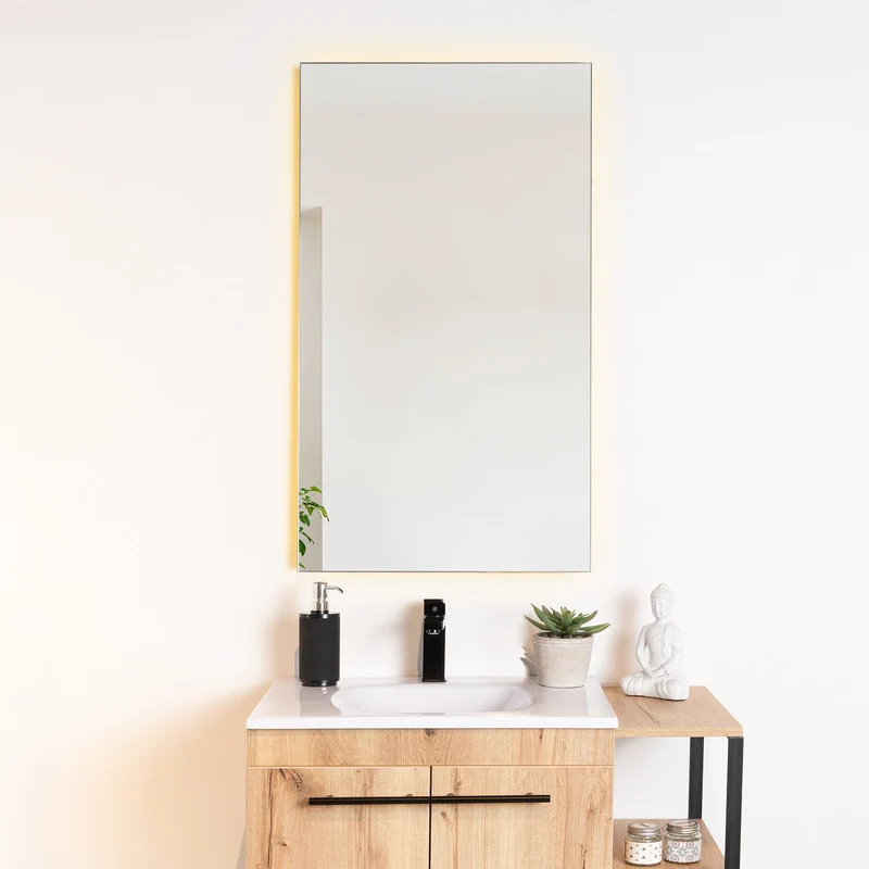 Espejo Rectangular Garda, Gris, con Luz LED