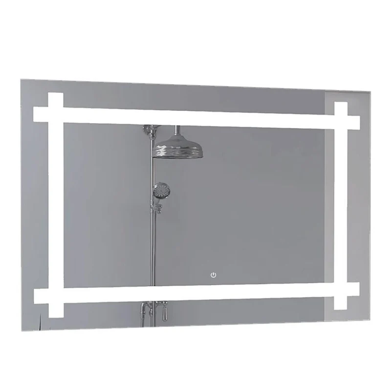 Espejo Rectangular Broni, Gris, con Luz LED y Botón Touch