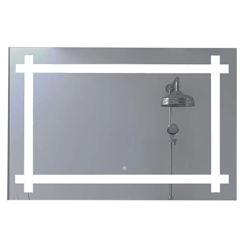 Espejo Rectangular Broni, Gris, con Luz LED y Botón Touch