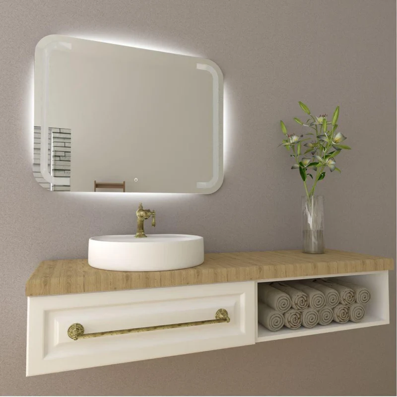 Espejo Rectangular Brown, Gris, con Luz LED y Botón Touch