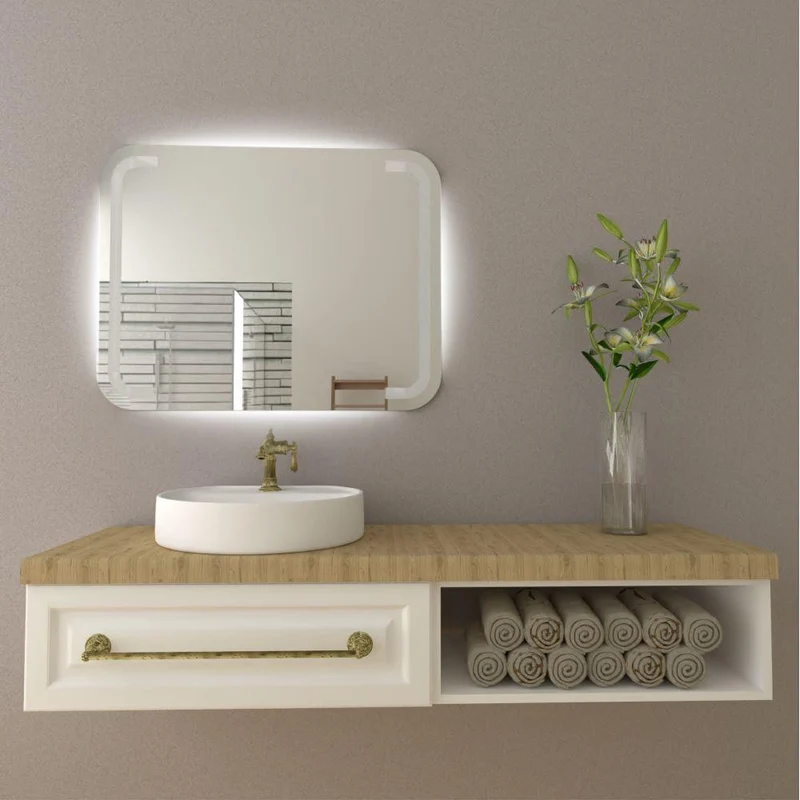 Espejo Rectangular Brown, Gris, con Luz LED
