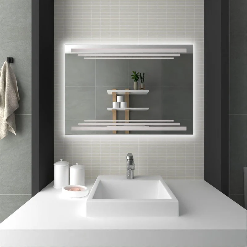 Espejo Rectangular Barú, Gris, con Luz LED