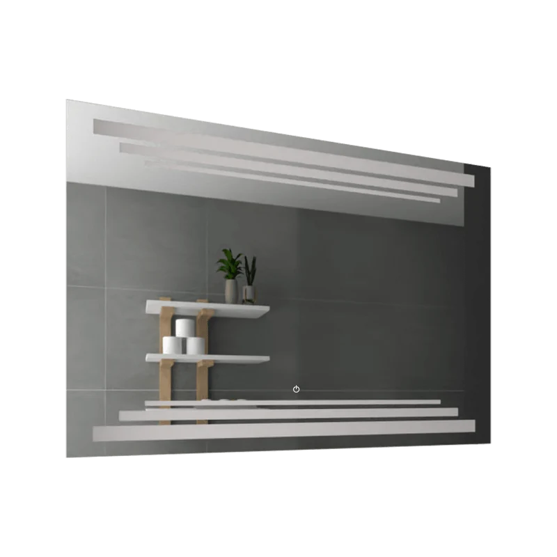 Espejo Rectangular Barú, Gris, con Luz LED y Botón Touch