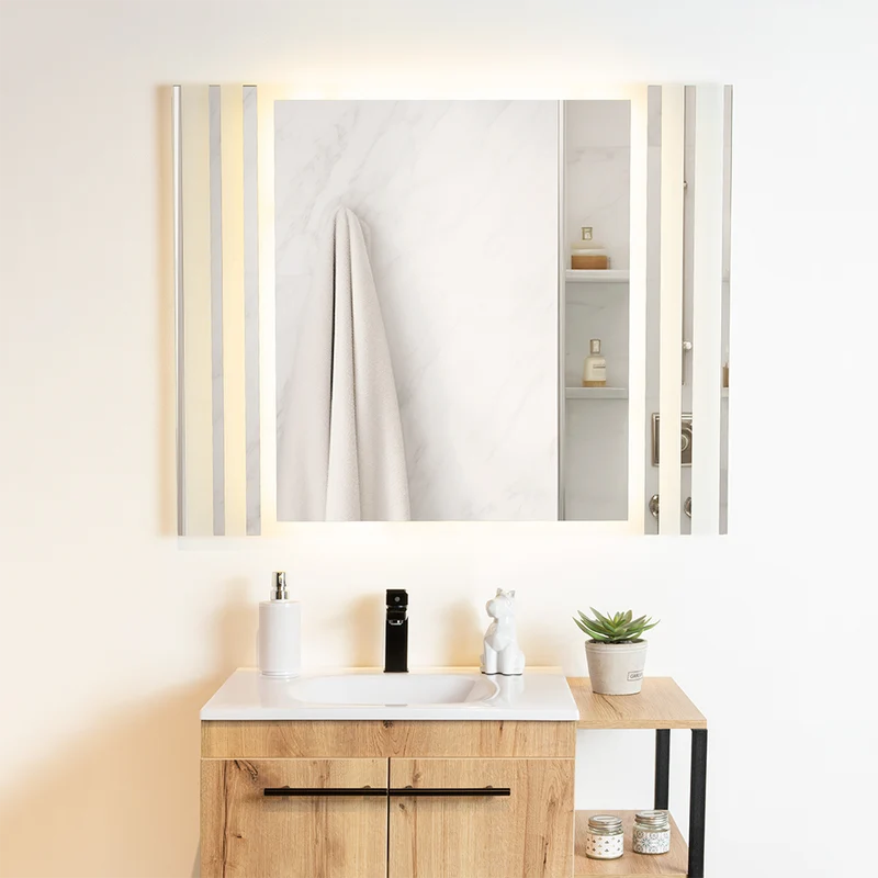 Espejo Rectangular Apolo, Gris, con Luz LED