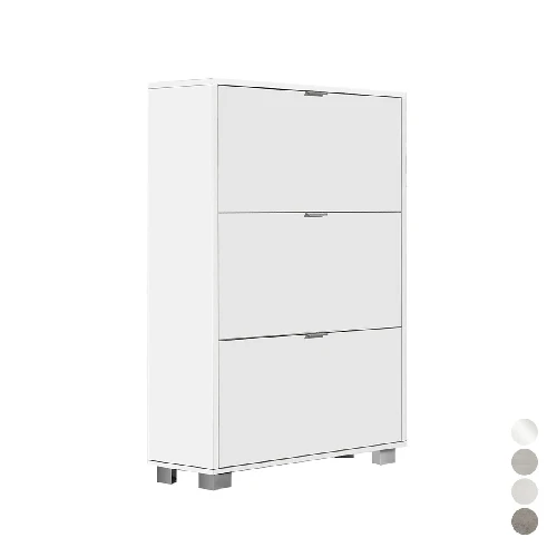 Scarpiera con 3 ribalte in nobilitato cm l76xh118xp30 bianco lucido