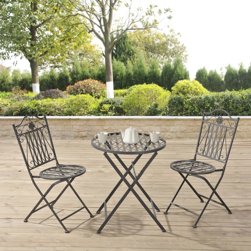 Conjunto de bistró Biella 3 piezas plegable metal [en.casa]