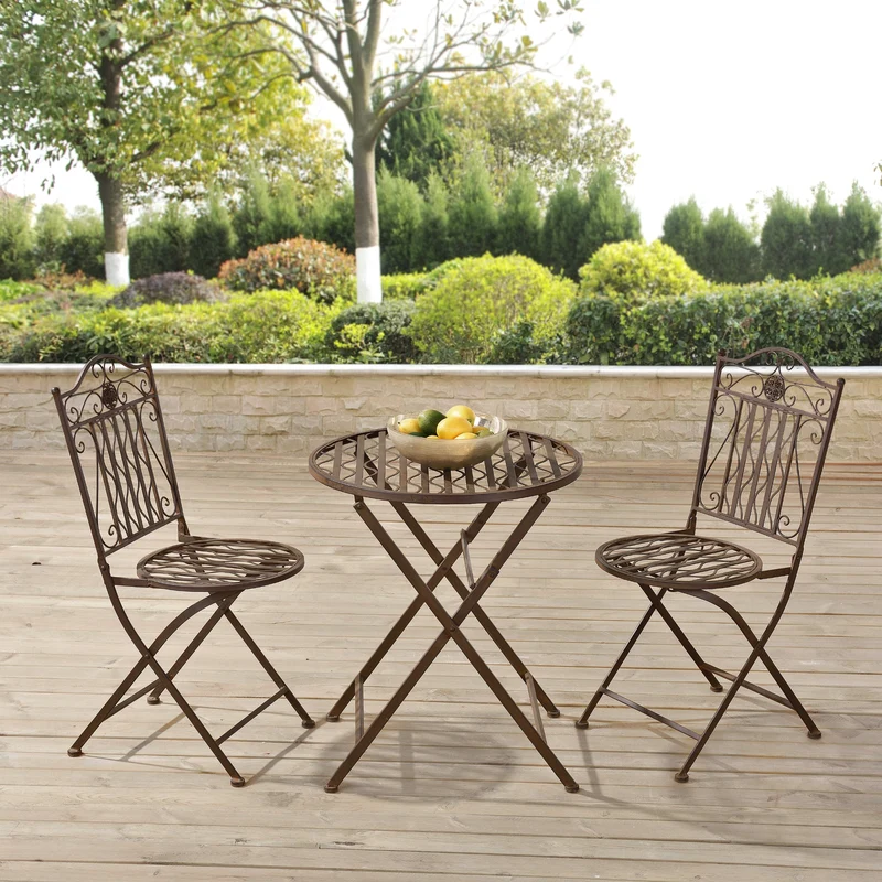 Conjunto de bistró Biella 3 piezas plegable metal [en.casa]