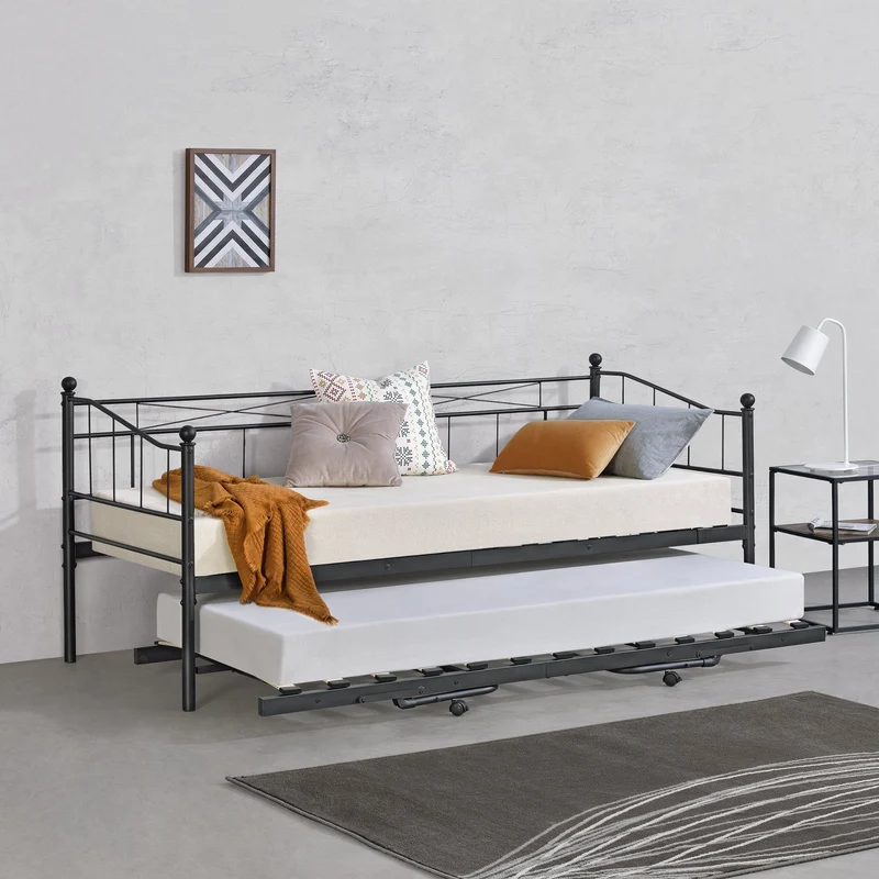 Cama con cama supletoria Skutskär con 4 Ruedas Metal 90 x 200 cm - En diferentes colores [en.casa]