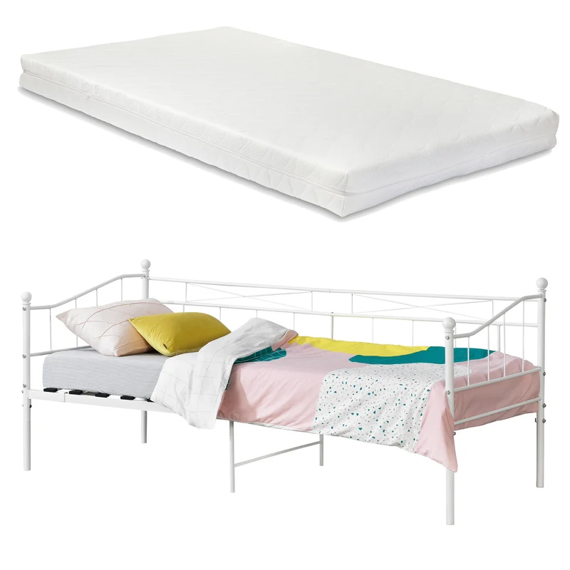 Cama de metal Arjeplog 90x200cm con colchón varios colores en.casa