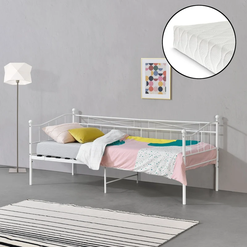 Cama de metal Arjeplog 90x200cm con colchón varios colores en.casa