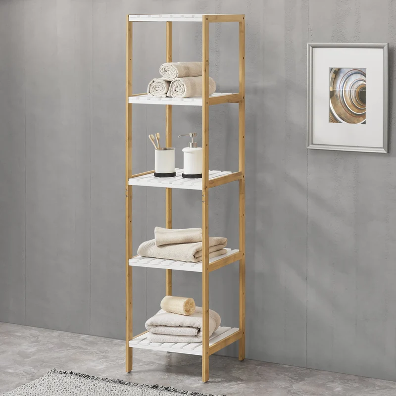 Estantería de baño Balsfjord con 3-4-5 estantes en varios tamaños Bambú [en.casa]