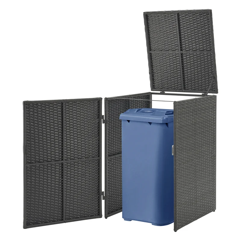 Cubierta para contenedores de basura Widnau para 1/2 contenedores de basura Poliratán gris oscuro [en.casa]