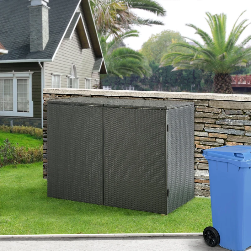 Cubierta para contenedores de basura Widnau para 1/2 contenedores de basura Poliratán gris oscuro [en.casa]