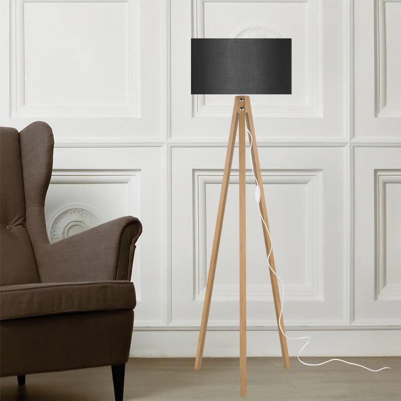 Lámpara de pie Rochester 1xE27 20 W MDF PVC textil 19 x 37 cm varios colores [lux.pro]