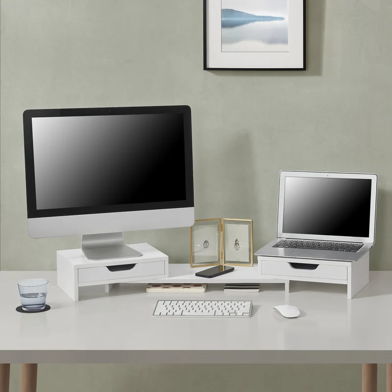Soporte para monitor Marttila con 2 cajones 60x22x11cm en varios colores [en.casa]