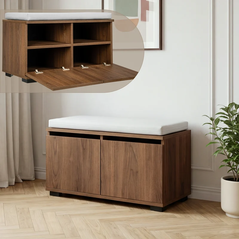 Banco zapatero Brande tapizado aglomerado/textil 42x80x35 cm - [en.casa]